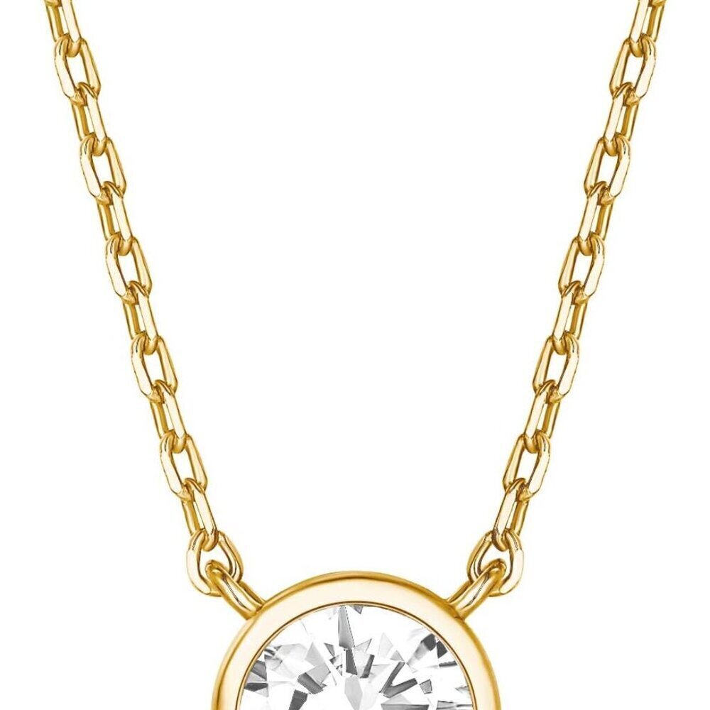 14K Gold Plated Circle CZ Solitaire Necklace | Elegant Bezel Pendant | Dainty